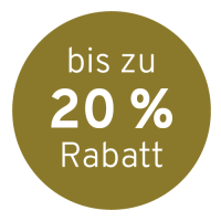 Rabatt-Signet mit Hinweis auf bis zu 20 Prozent Preisnachlass